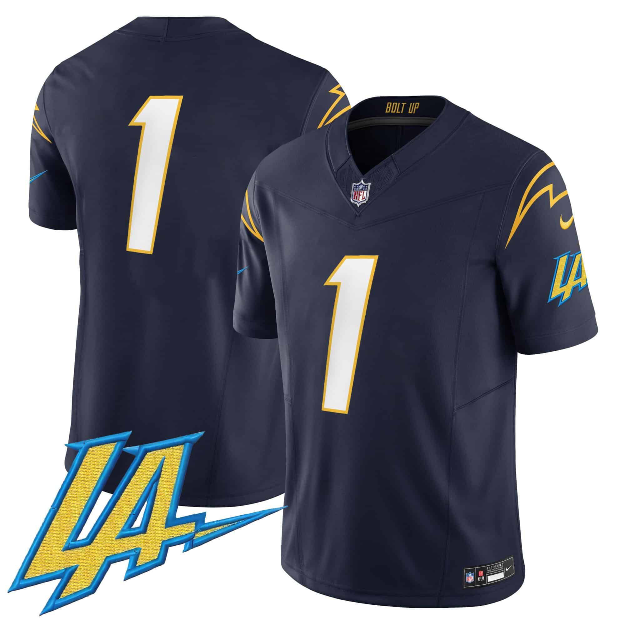 Men Los Angeles Chargers 1 No Name Drak Blue 2024 Nike Vapor Limited NFL Jersey